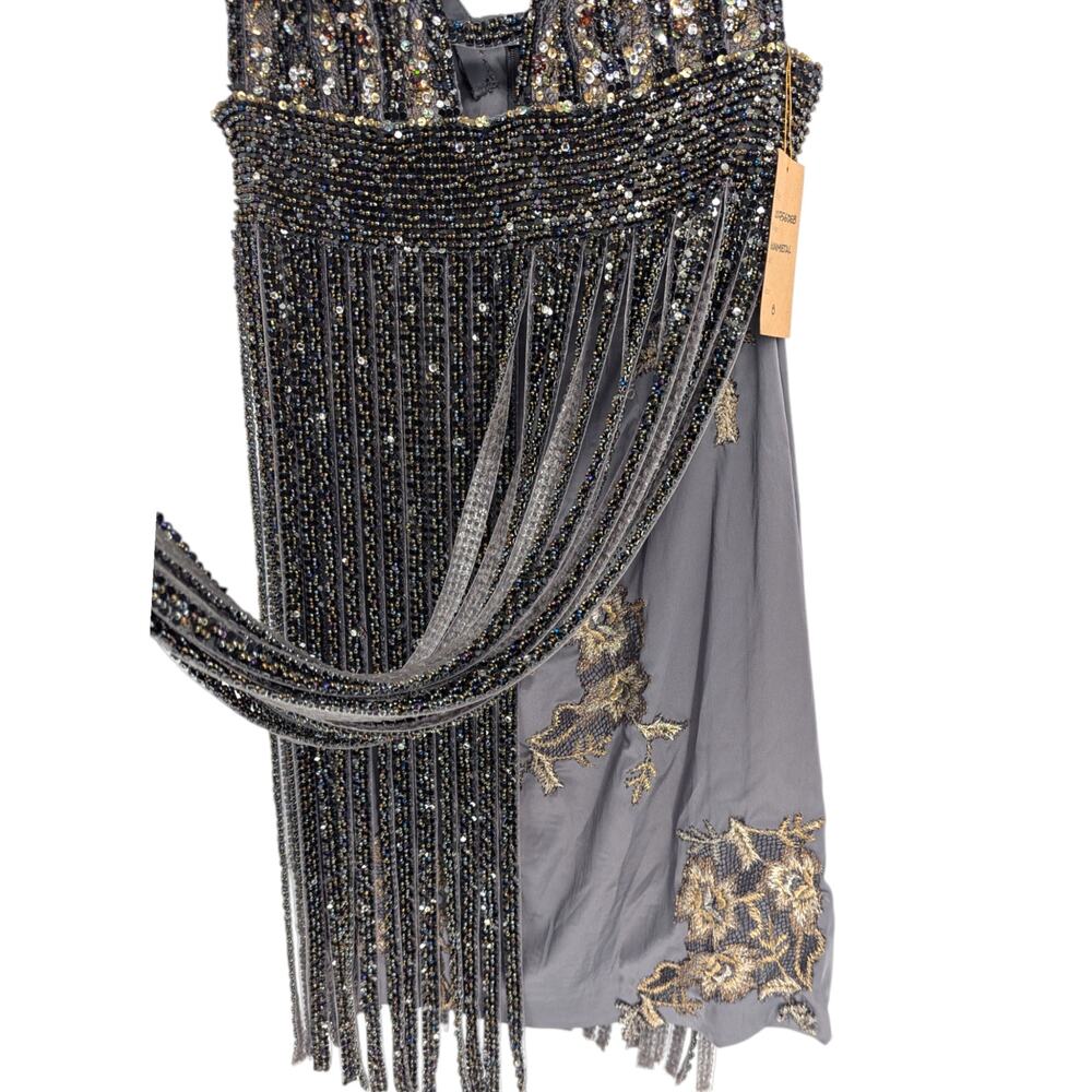 Mandalay Gunmetal Beaded Fringe Cocktail Dress Size 8 - Picture 4 of 6